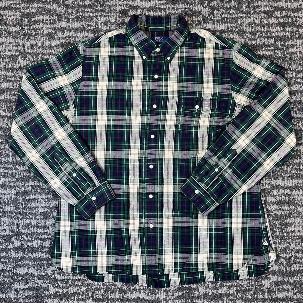 Polo Ralph Lauren Button Down Shirt Mens XXL Green Plaid Classic Fit Cotton